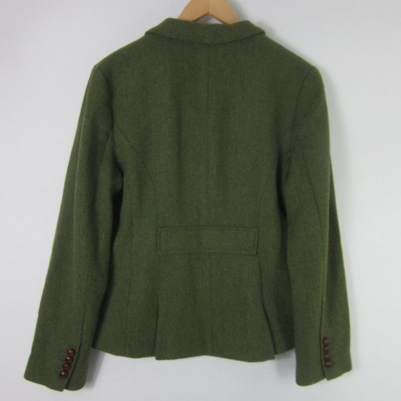 Vintage L.L. Bean Womens 12 Green Herringbone Wool LS Blazer Jacket M Equestrian - Picture 10 of 10